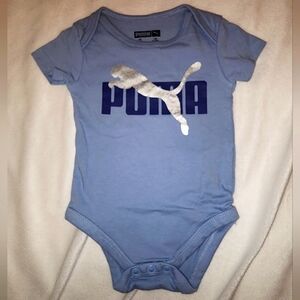 Puma- 0-3M - gender neutral- blue onesie silver puma print